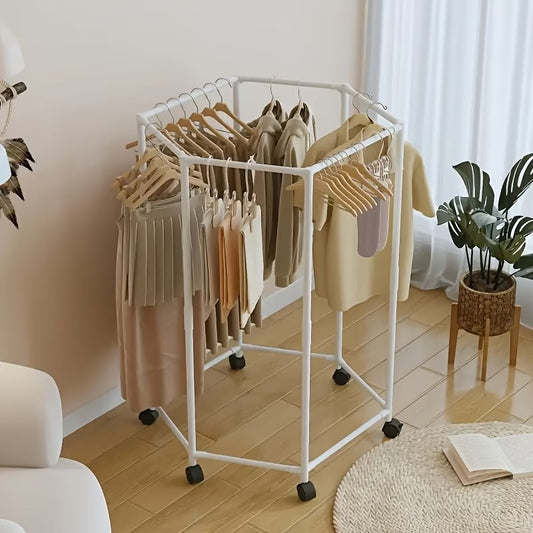 Heavy-Duty Hexagonal Rotating Clothing Rack with Wheels